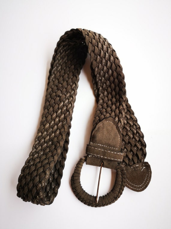Women's Soft Braided Suede Leather Belt Khaki Moo… - image 1