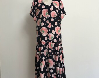 Robe femme fleur été romantique des années 1990 vintage Boho Boho Garden Party robe boutonnée manches courtes Curch robe taille M L