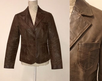 1980s Vintage Brown Leather Jacket Chocolate Brown Trench Coat Genuine Leather Blazer Size Large