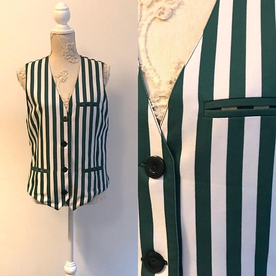 1980s Women's Cotton Striped Vest Green 
