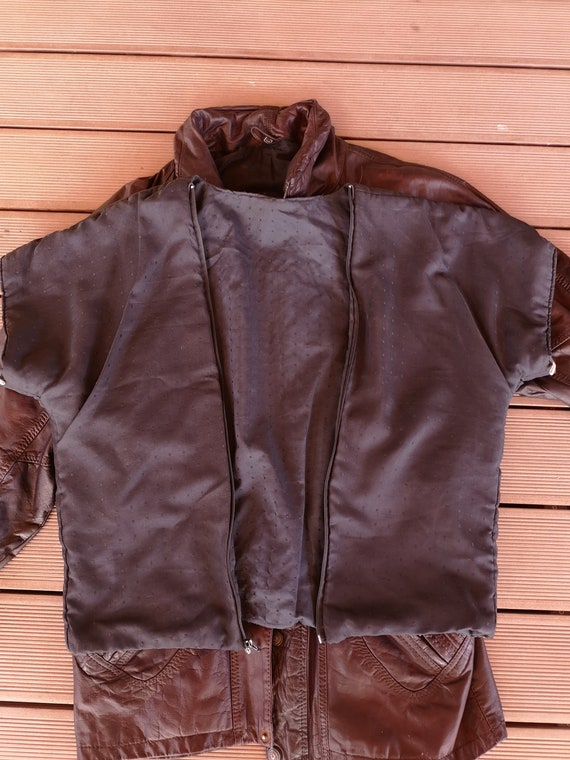 1980's Men's Vintage Brown Real Leather Jacket Bl… - image 10