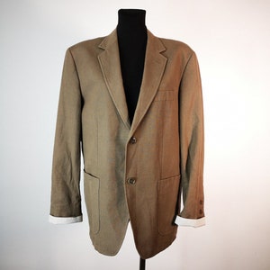 Vintage 1990&#39;s John Lewis Men&#39;s Linen Brown Blazer Cardigan Long Sleeves Everyday V Neck Jacket Button up Summer Spring Teacher Retro M/L