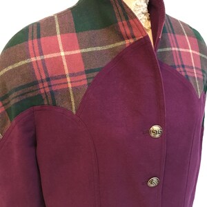 1980s Vintage Purple Green Cardigan Long Sleeve Cropped Wool Jacket Womens Spring Autumn Jacket Violet Raglan Cardigan Size XL Shoulder Pads