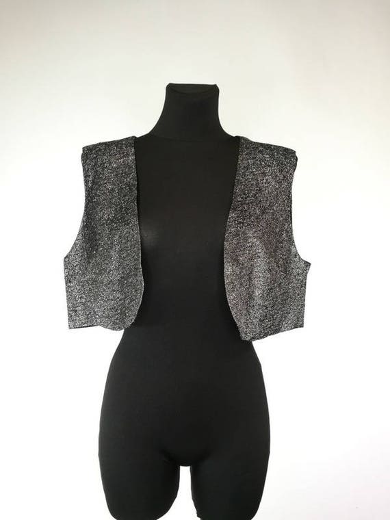 Women's 1990's Vest, Black Silver Shiny Vest, Cro… - image 2