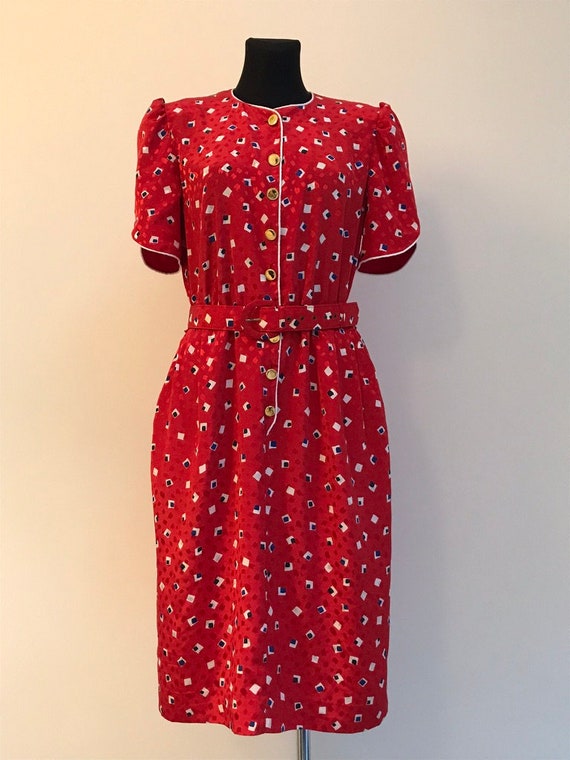 Princess Diana Mood Dress 1990's Vintage Red Squa… - image 2