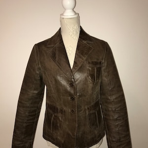 1980er Jahre Vintage Braune Lederjacke Schokoladenbrauner Trenchcoat Echtleder Blazer Größe L