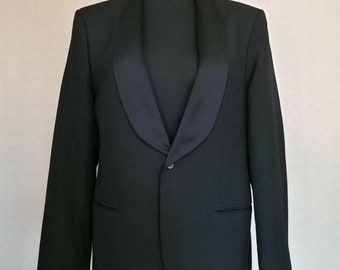 1990's Slim Fit Men's Vintage Black Jacket Long Sleeve Cardigan Evening Style One Button Closure Tuxedo Dinner Jacket Blazer Coat M/L Size