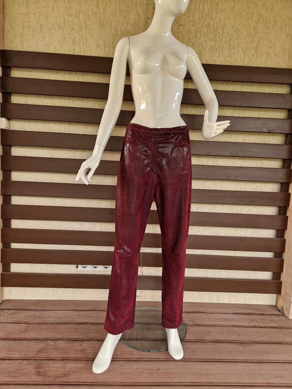 Leather Jeans Men s Pants Trousers Slim Fit Pant Us Real Style Lambskin Red  12