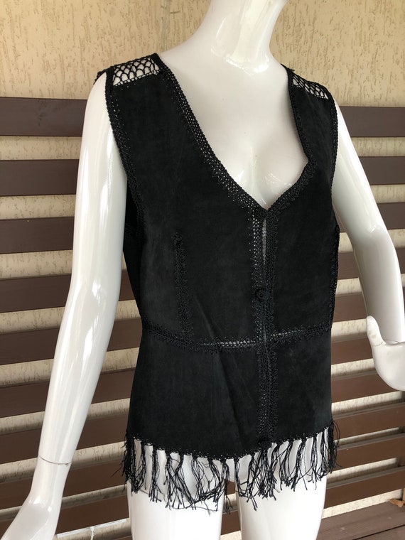 Vintage Black Chamois Genuine Leather Women Vest … - image 4