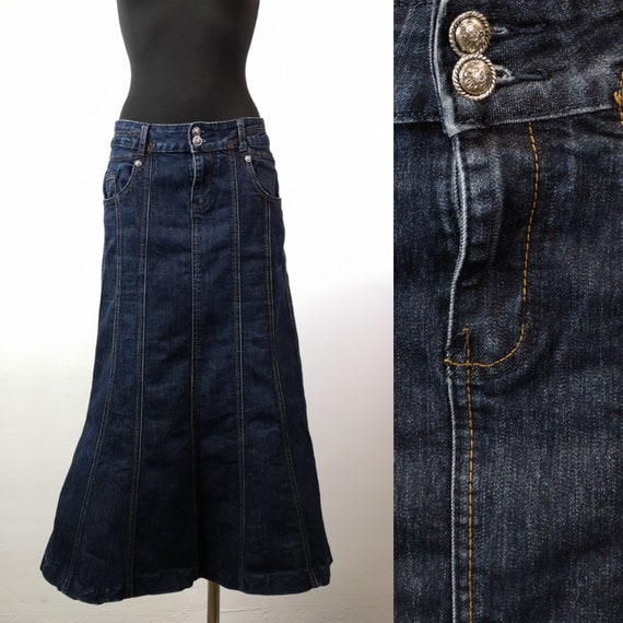 Vintage 1990's Maxi Navy Dark Blue Denim Skirt Jeans Long | Etsy