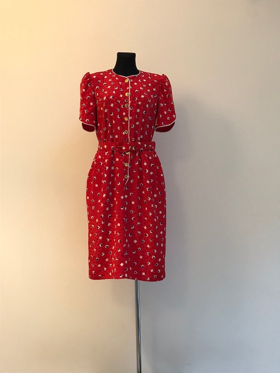 Princess Diana Mood Dress 1990's Vintage Red Squa… - image 1