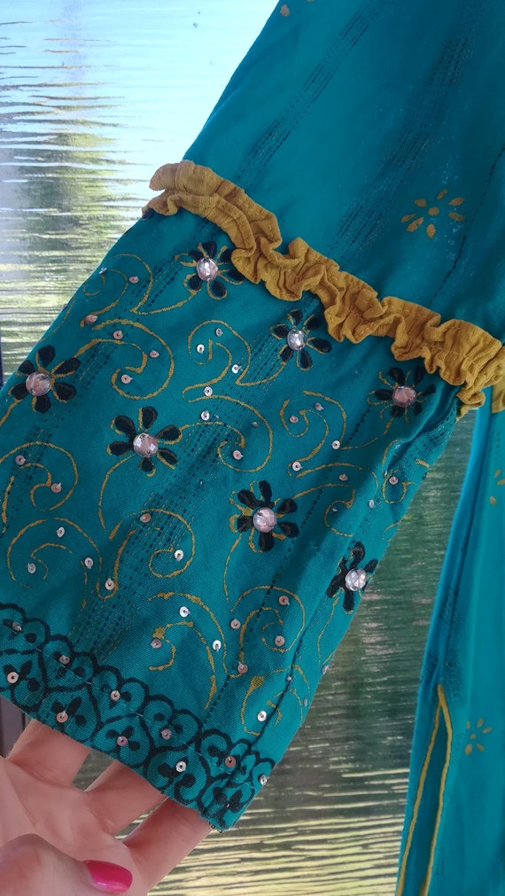 Vintage Cotton Tunic Flower Ethnic Long Sleeves I… - image 6