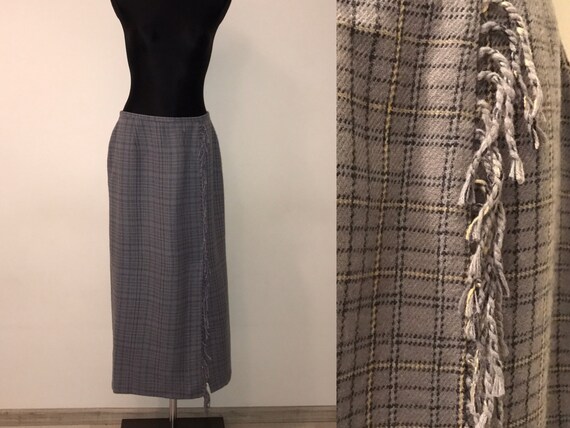 1970's Scarf Pleated Skirt Checkered Tartan Gray … - image 1