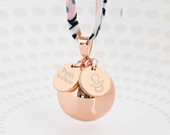 Personalized pregnancy bola in liberty cotton cord with medals to engrave, Mom gift