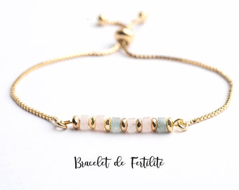 Bracelet fertilité maternité pierre de lune quartz rose aigue marine cadeau maman femme enceinte désir grossesse