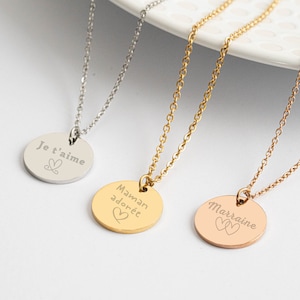 Personalized Necklace with engraved heart medallions, Personalized Mom Jewel, Godmother Necklace, Birth Gift, Mother's Day Gift