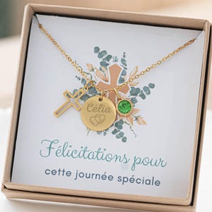 Collier avec pendentif croix chaîne de baptême avec gravure acier inoxydable or argent cadeau filleul bijoux baptême communion confirmation