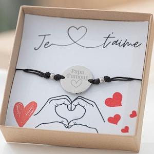 Personalized Men&#39;s Cord Bracelet with Engraved Stainless Steel Medal - Men&#39;s Gift - Dad Godfather Bracelet, Men&#39;s Valentine&#39;s Day Gift