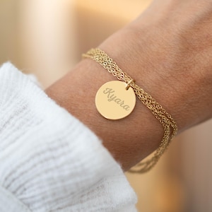 Double chain bracelet and medals to engrave - Personalized bracelet, Mother&#39;s Day gift, Mom gift