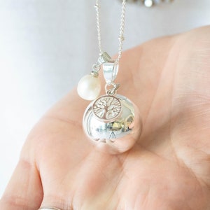 Smooth silver pregnancy bola tree of life charm freshwater pearl