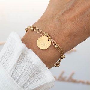 Personalized Stainless Steel Mom Bracelet - Custom Bracelet, Engraved Charm, Adjustable Double Chain Bracelet - Godmother Gift