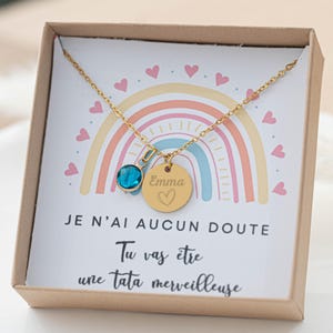 Personalized necklace with medal to engrave and birthstone, Name necklace, Birth gift, mom or birth necklace