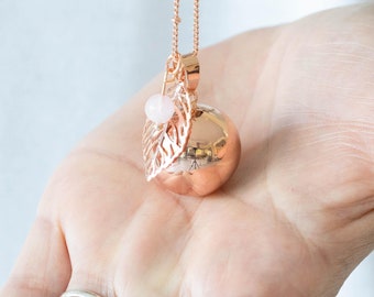 Pregnancy bola smooth pink gold leaf charm fine pearl of your choice