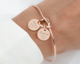 Rose gold bangle bracelet knot jewelry engraving Woman Personalized Christmas Gift Mom