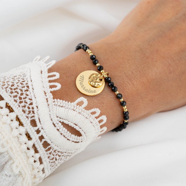 Bracelet personnalisé perles avec médailles à graver, bracelet prénom, Cadeau naissance Cadeau maman Fête des mères