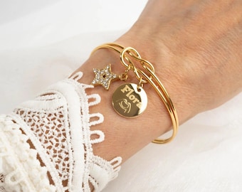 Gold bangle bracelet star knot rhinestone jewelry engraving Woman Personalized initial Christmas Gift Mom
