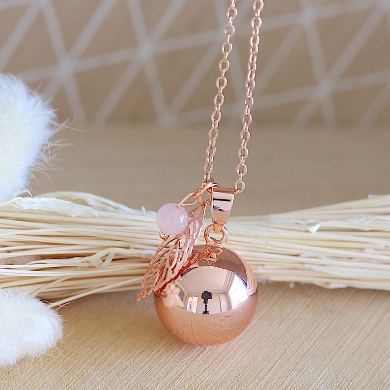 Pregnancy bola smooth pink gold leaf charm fine pearl of your choice image 9