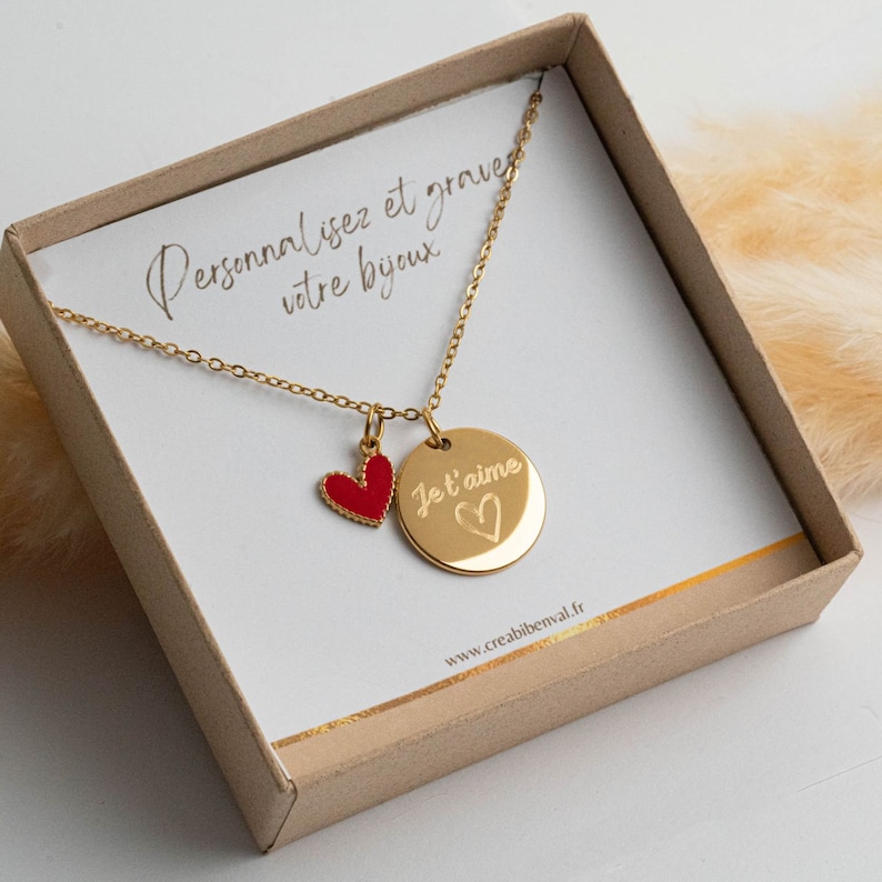 Personalized necklace with medals Mom Gift Mom Jewelry, first name heart Grandma Gift, Birth Gift, Valentine's Day image 1