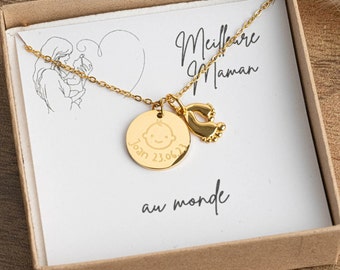 Personalisierte gravierte Geburtskette Halskette für Mama, Geburtsgeschenk, Halskette mit Vornamen des Babys, Halskette mit Datum, Geburtstagsgeschenk