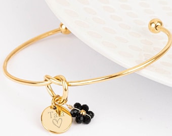 Personalized Knot Bangle Bracelet First Name Flower, Gift idea jewelry bracelet Mom Birth Grandma Godmother Valentine's Day
