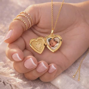 Gepersonaliseerde hartvormige medaillonketting van roestvrij staal in goud of zilver met foto, cadeau voor moeder, verjaardagscadeau voor haar