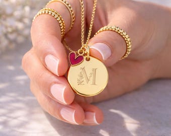 Personalized necklace with medals, Mother's Day gift, Mother's jewelry, letter, heart, Grandma gift, baby gift, Valentine's Day