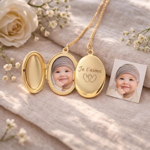 Collier photo personnalisé médaillon forme ovale à graver en acier inoxydable or - argent - or rose à graver en acier inoxydable avec photo