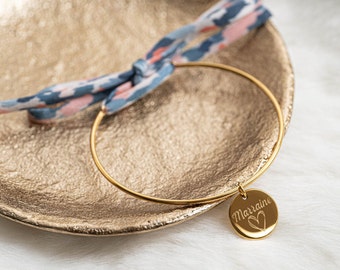 Liberty Knot Bangle Bracelet Personalized medals to engrave 15mm first name bracelet, Birth gift Mom gift Mother's Day