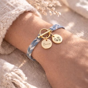 Personalized Liberty cotton cord bracelet with engravable charms, name bracelet, baby gift, Mother's Day gift