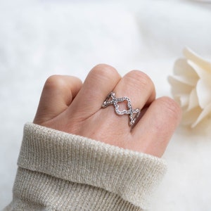 Adjustable rhinestone clover stainless steel ring Women's jewelry gold or silver image 4