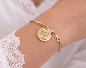 Personalized bracelet with engravable medallion and fine double stainless steel chain