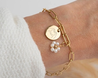 Bracelet personnalisé prénom Maitresse Bracelet gravé marraine cadeau femme fleur