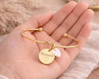 Personalized knotted bangle bracelet with name, godmother gift, engraved women's jewelry bracelet, godmother request, birth announcement for mom