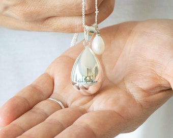 Pregnancy Bola Drop Silver Pendant Freshwater Pearl