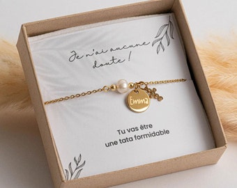 Ankündigungskarten-Armband-Box mit Süßwasserperlen-Kreuz, Baby-Ankündigung, personalisiertes Geschenk, Wunsch der Patin, Trauzeugin, Schwester, Oma