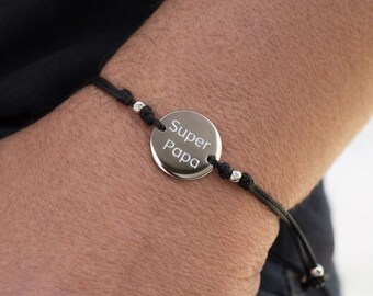 Bracciale da uomo personalizzato – Cordoncino in acciaio inossidabile e medaglione inciso – Regalo per uomini, papà, padrini – Idea regalo per San Valentino
