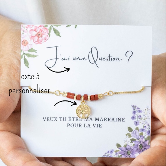 Bracelet Marraine Avec Carte - Cadeau Naissance, Baptême, Noël, Gravé 'Marraine', Acier Inoxydable, Ajustable - 6