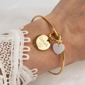 Bracelet jonc noeud bijoux gravure Femme Personnalisé lettre initial Cadeau Maman Mamie