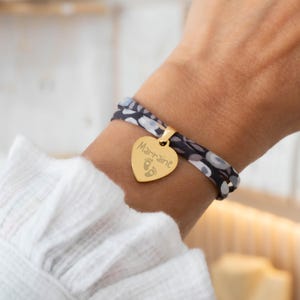 Personalized bracelet in liberty cotton cord with medals to engrave, first name bracelet, birth gift, godmother gift