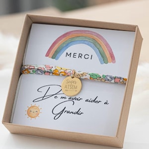 Personalized nanny bracelet or teacher bracelet in liberty cotton cord - End of year gift, thank you teacher, engraved bracelet gift